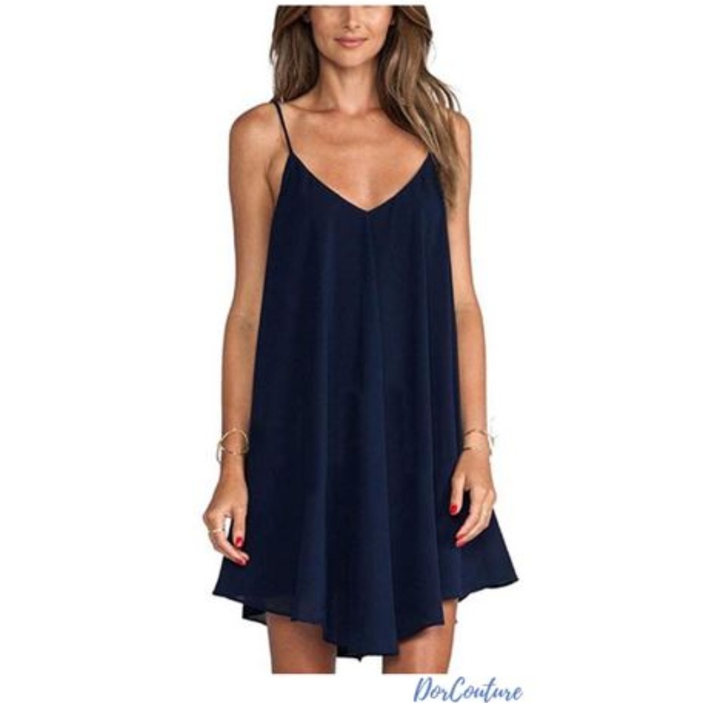 Loose Chiffon Swing Summer Blue Mini Dress
